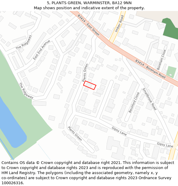 5, PLANTS GREEN, WARMINSTER, BA12 9NN: Location map and indicative extent of plot