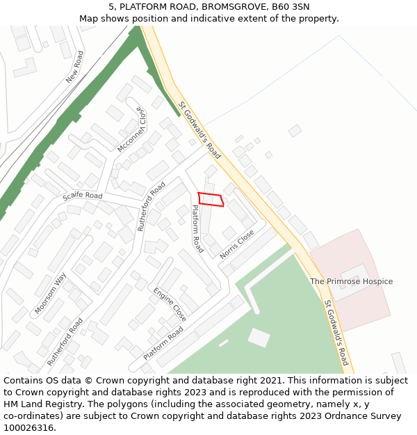 5, PLATFORM ROAD, BROMSGROVE, B60 3SN: Location map and indicative extent of plot