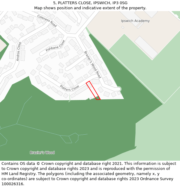 5, PLATTERS CLOSE, IPSWICH, IP3 0SG: Location map and indicative extent of plot