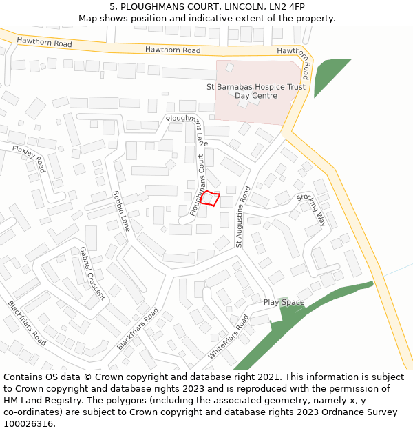 5, PLOUGHMANS COURT, LINCOLN, LN2 4FP: Location map and indicative extent of plot