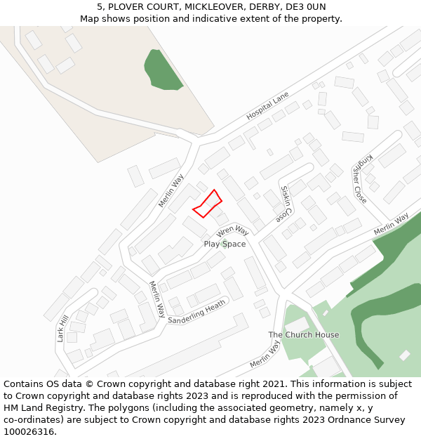 5, PLOVER COURT, MICKLEOVER, DERBY, DE3 0UN: Location map and indicative extent of plot