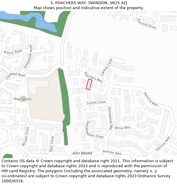 5, POACHERS WAY, SWINDON, SN25 4ZJ: Location map and indicative extent of plot