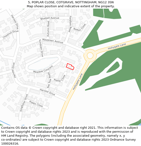 5, POPLAR CLOSE, COTGRAVE, NOTTINGHAM, NG12 3SN: Location map and indicative extent of plot