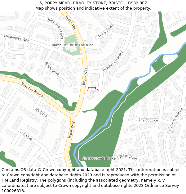 5, POPPY MEAD, BRADLEY STOKE, BRISTOL, BS32 8EZ: Location map and indicative extent of plot