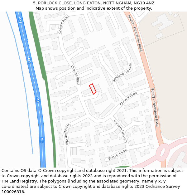 5, PORLOCK CLOSE, LONG EATON, NOTTINGHAM, NG10 4NZ: Location map and indicative extent of plot