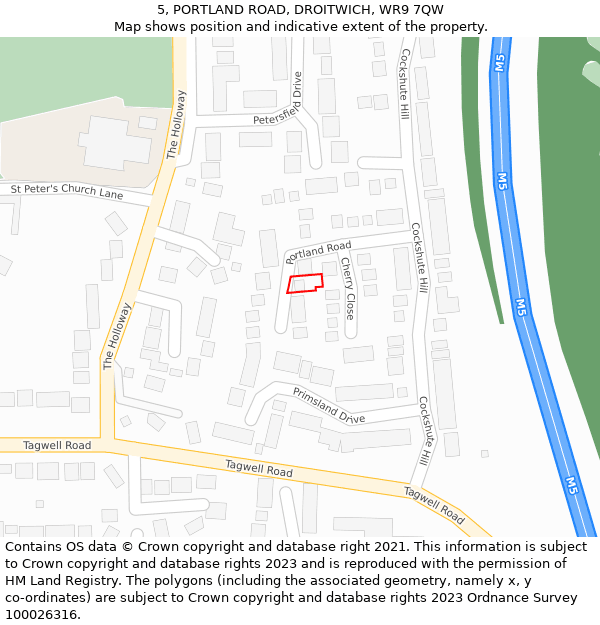 5, PORTLAND ROAD, DROITWICH, WR9 7QW: Location map and indicative extent of plot