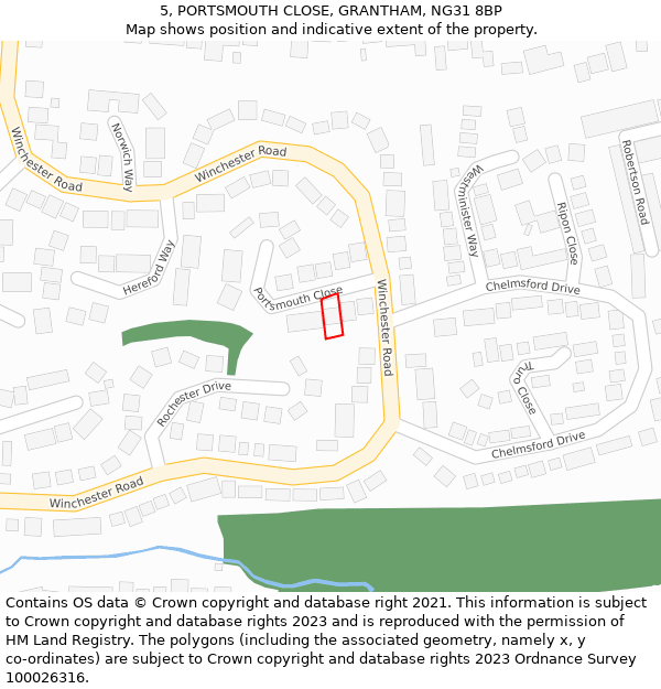 5, PORTSMOUTH CLOSE, GRANTHAM, NG31 8BP: Location map and indicative extent of plot