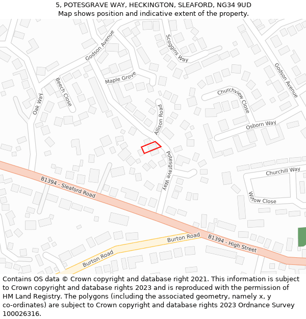 5, POTESGRAVE WAY, HECKINGTON, SLEAFORD, NG34 9UD: Location map and indicative extent of plot