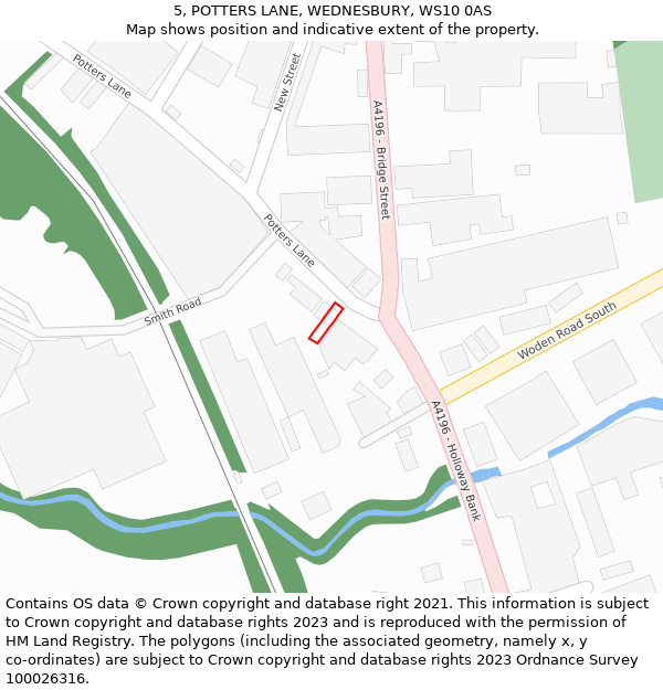 5, POTTERS LANE, WEDNESBURY, WS10 0AS: Location map and indicative extent of plot