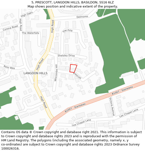 5, PRESCOTT, LANGDON HILLS, BASILDON, SS16 6LZ: Location map and indicative extent of plot