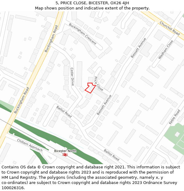 5, PRICE CLOSE, BICESTER, OX26 4JH: Location map and indicative extent of plot