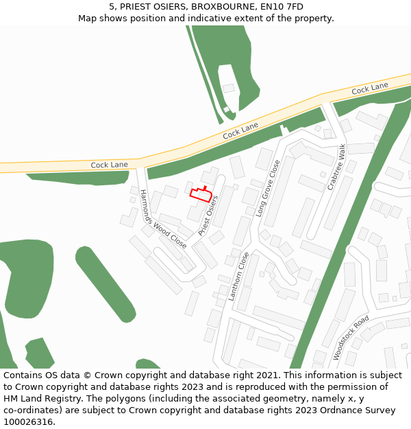 5, PRIEST OSIERS, BROXBOURNE, EN10 7FD: Location map and indicative extent of plot