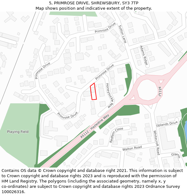 5, PRIMROSE DRIVE, SHREWSBURY, SY3 7TP: Location map and indicative extent of plot