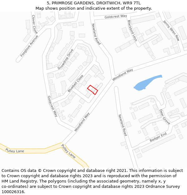 5, PRIMROSE GARDENS, DROITWICH, WR9 7TL: Location map and indicative extent of plot