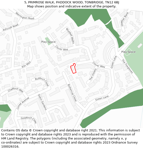 5, PRIMROSE WALK, PADDOCK WOOD, TONBRIDGE, TN12 6BJ: Location map and indicative extent of plot