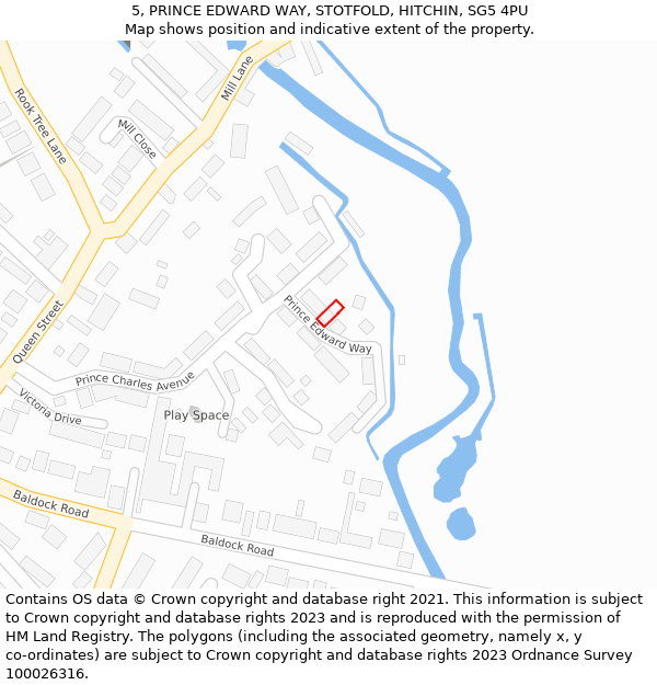 5, PRINCE EDWARD WAY, STOTFOLD, HITCHIN, SG5 4PU: Location map and indicative extent of plot