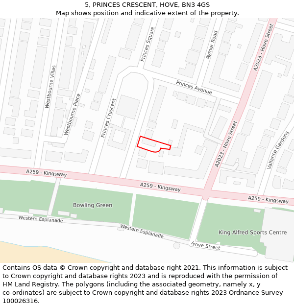 5, PRINCES CRESCENT, HOVE, BN3 4GS: Location map and indicative extent of plot