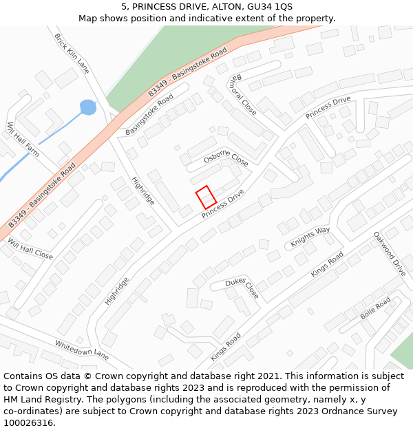 5, PRINCESS DRIVE, ALTON, GU34 1QS: Location map and indicative extent of plot