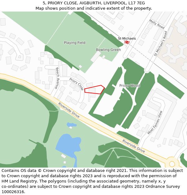 5, PRIORY CLOSE, AIGBURTH, LIVERPOOL, L17 7EG: Location map and indicative extent of plot