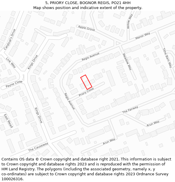 5, PRIORY CLOSE, BOGNOR REGIS, PO21 4HH: Location map and indicative extent of plot