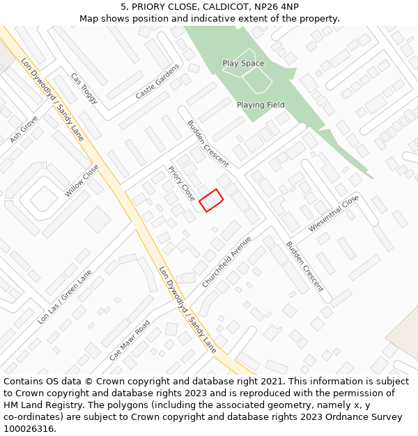 5, PRIORY CLOSE, CALDICOT, NP26 4NP: Location map and indicative extent of plot