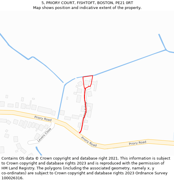 5, PRIORY COURT, FISHTOFT, BOSTON, PE21 0RT: Location map and indicative extent of plot