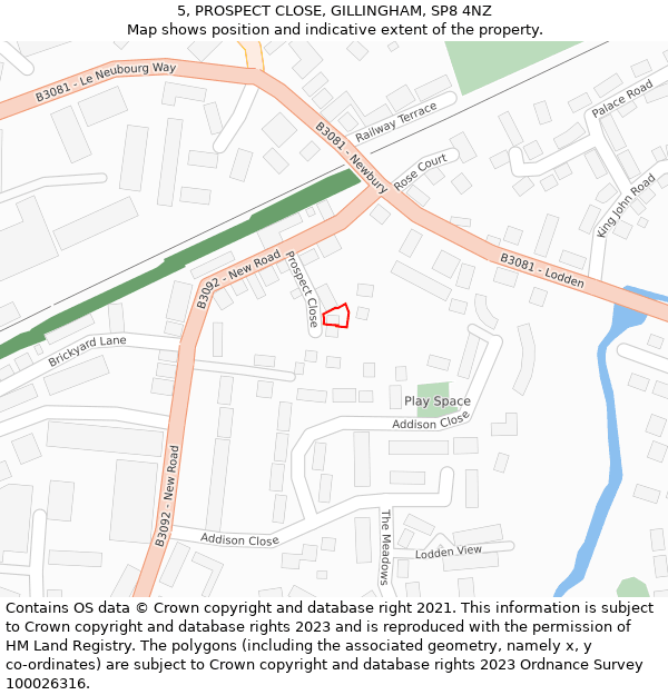 5, PROSPECT CLOSE, GILLINGHAM, SP8 4NZ: Location map and indicative extent of plot