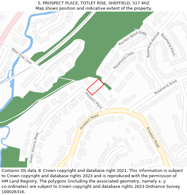 5, PROSPECT PLACE, TOTLEY RISE, SHEFFIELD, S17 4HZ: Location map and indicative extent of plot