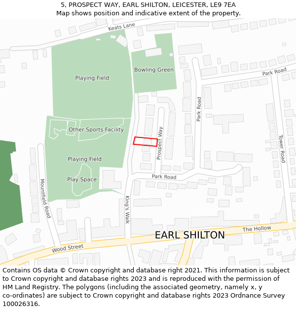 5, PROSPECT WAY, EARL SHILTON, LEICESTER, LE9 7EA: Location map and indicative extent of plot