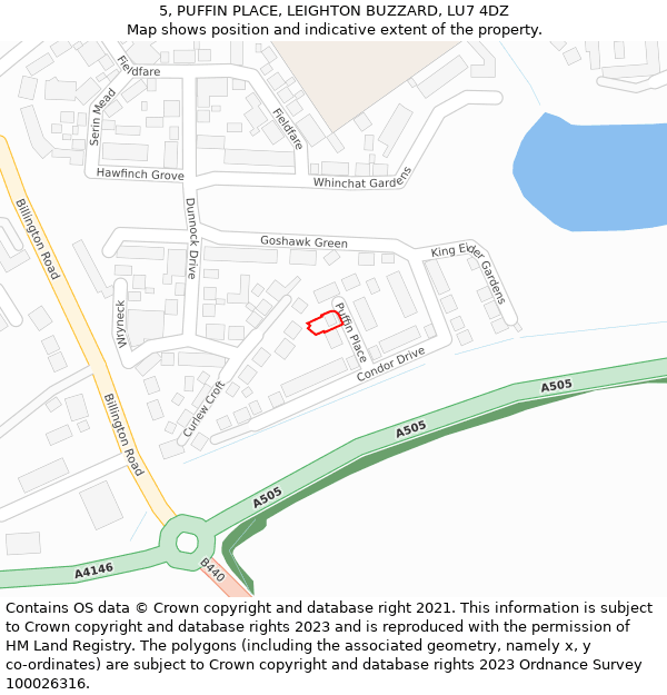 5, PUFFIN PLACE, LEIGHTON BUZZARD, LU7 4DZ: Location map and indicative extent of plot