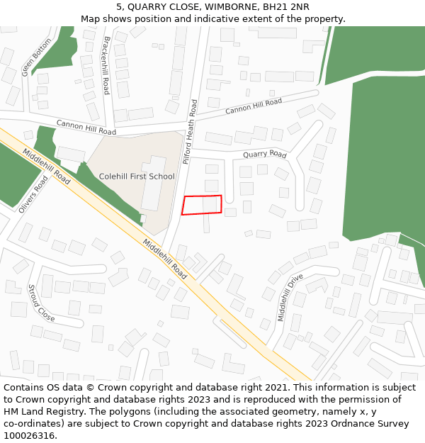 5, QUARRY CLOSE, WIMBORNE, BH21 2NR: Location map and indicative extent of plot