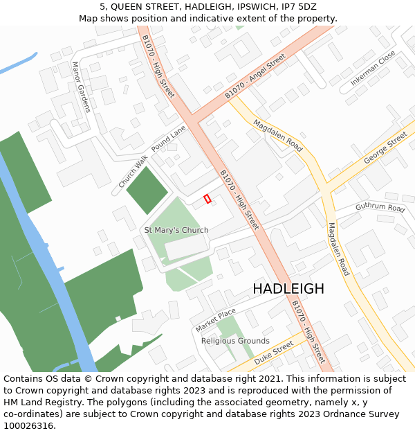 5, QUEEN STREET, HADLEIGH, IPSWICH, IP7 5DZ: Location map and indicative extent of plot