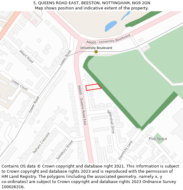 5, QUEENS ROAD EAST, BEESTON, NOTTINGHAM, NG9 2GN: Location map and indicative extent of plot