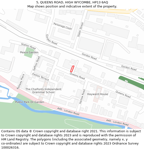 5, QUEENS ROAD, HIGH WYCOMBE, HP13 6AQ: Location map and indicative extent of plot