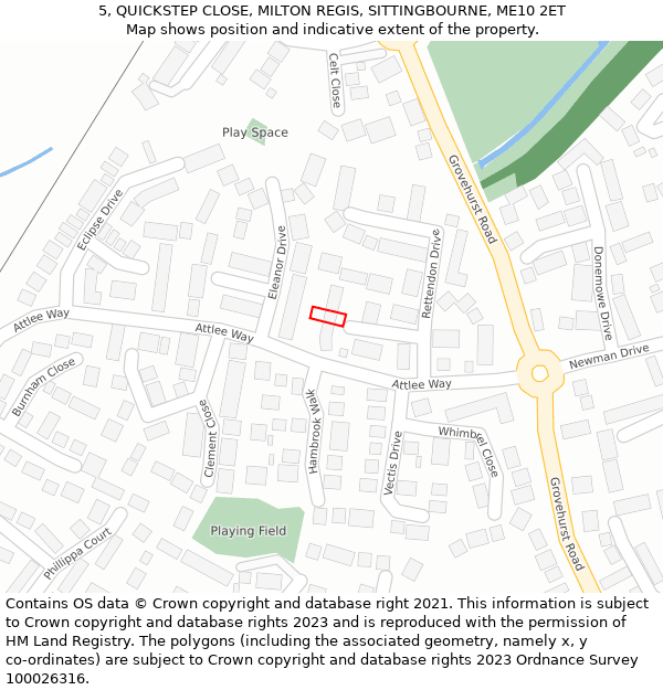 5, QUICKSTEP CLOSE, MILTON REGIS, SITTINGBOURNE, ME10 2ET: Location map and indicative extent of plot