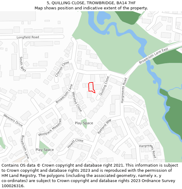 5, QUILLING CLOSE, TROWBRIDGE, BA14 7HF: Location map and indicative extent of plot