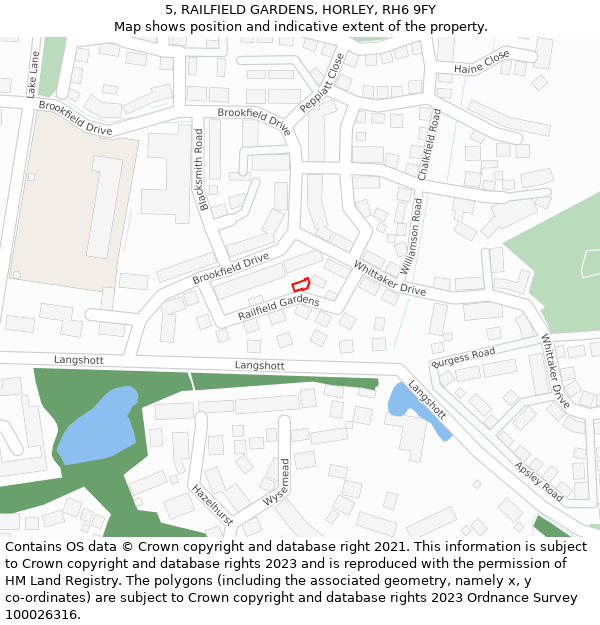5, RAILFIELD GARDENS, HORLEY, RH6 9FY: Location map and indicative extent of plot