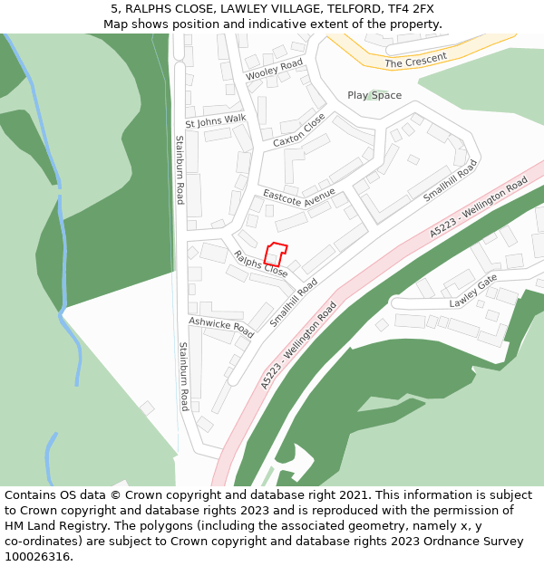 5, RALPHS CLOSE, LAWLEY VILLAGE, TELFORD, TF4 2FX: Location map and indicative extent of plot