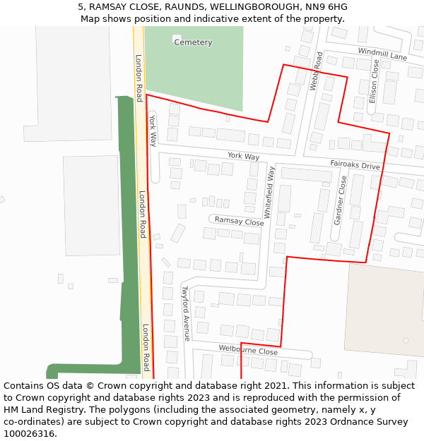 5, RAMSAY CLOSE, RAUNDS, WELLINGBOROUGH, NN9 6HG: Location map and indicative extent of plot