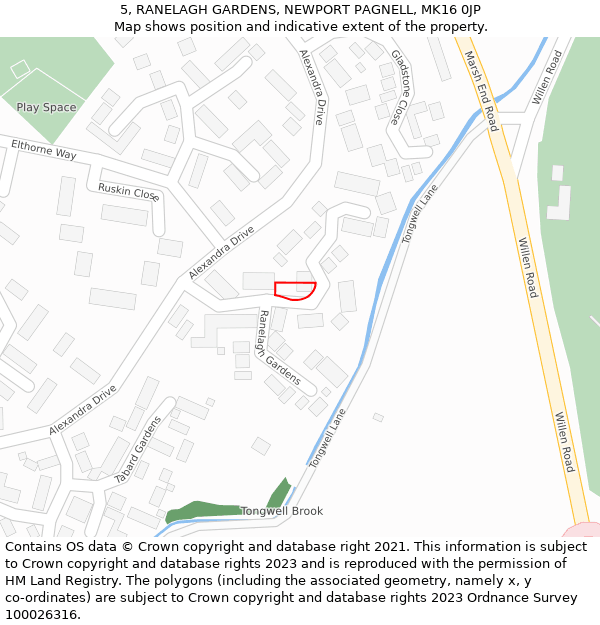 5, RANELAGH GARDENS, NEWPORT PAGNELL, MK16 0JP: Location map and indicative extent of plot