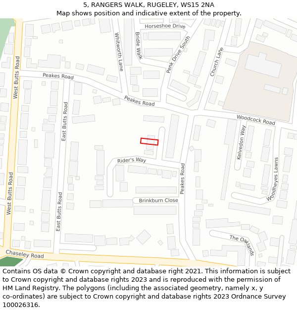 5, RANGERS WALK, RUGELEY, WS15 2NA: Location map and indicative extent of plot