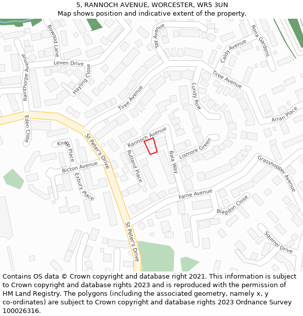 5, RANNOCH AVENUE, WORCESTER, WR5 3UN: Location map and indicative extent of plot