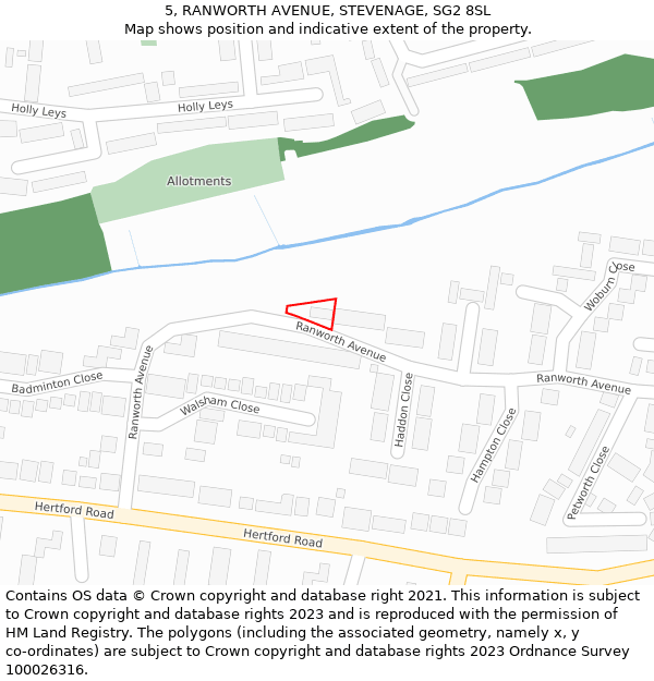 5, RANWORTH AVENUE, STEVENAGE, SG2 8SL: Location map and indicative extent of plot