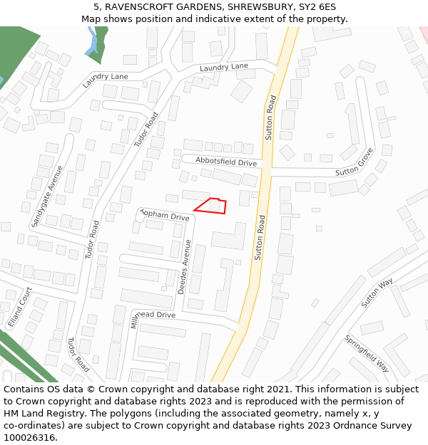 5, RAVENSCROFT GARDENS, SHREWSBURY, SY2 6ES: Location map and indicative extent of plot