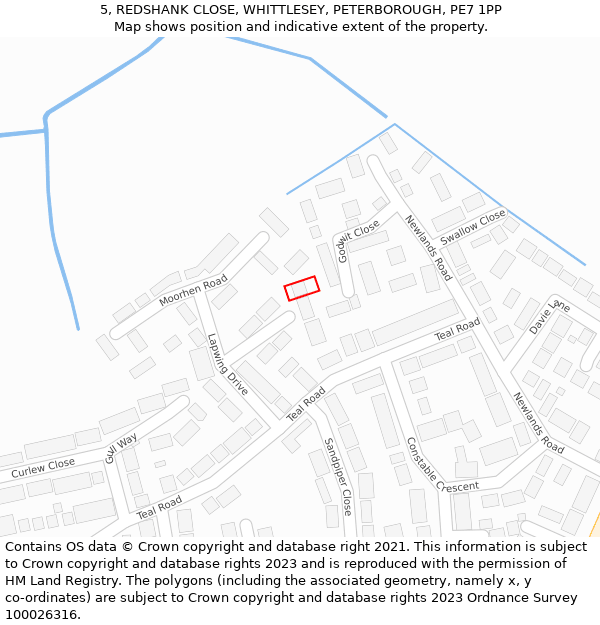 5, REDSHANK CLOSE, WHITTLESEY, PETERBOROUGH, PE7 1PP: Location map and indicative extent of plot