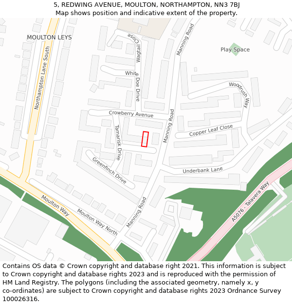 5, REDWING AVENUE, MOULTON, NORTHAMPTON, NN3 7BJ: Location map and indicative extent of plot