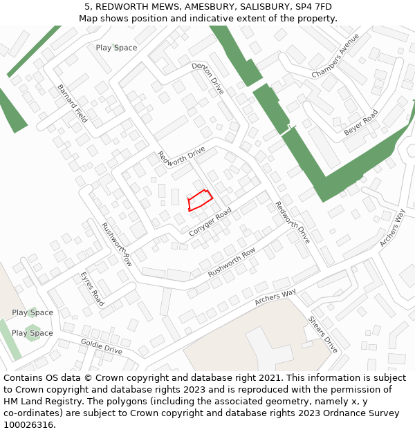 5, REDWORTH MEWS, AMESBURY, SALISBURY, SP4 7FD: Location map and indicative extent of plot