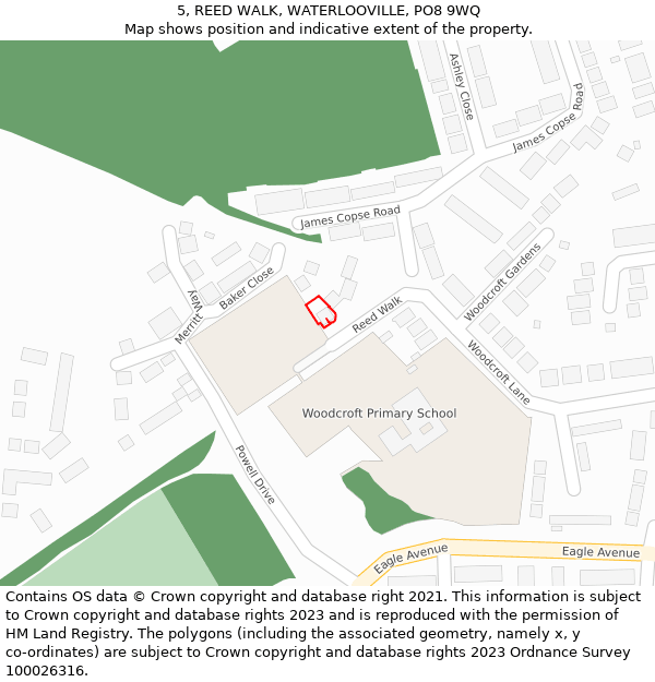 5, REED WALK, WATERLOOVILLE, PO8 9WQ: Location map and indicative extent of plot