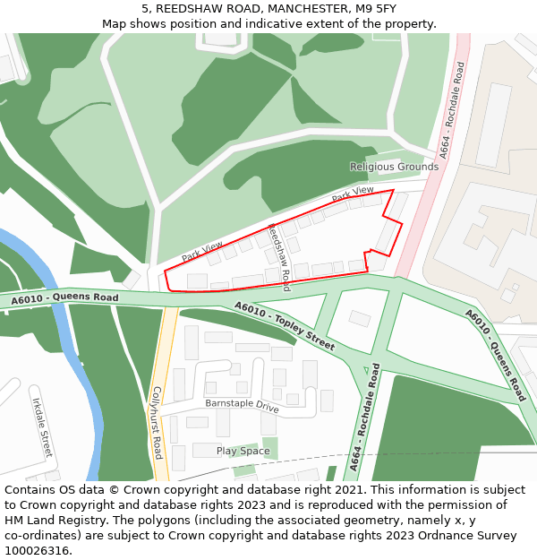 5, REEDSHAW ROAD, MANCHESTER, M9 5FY: Location map and indicative extent of plot