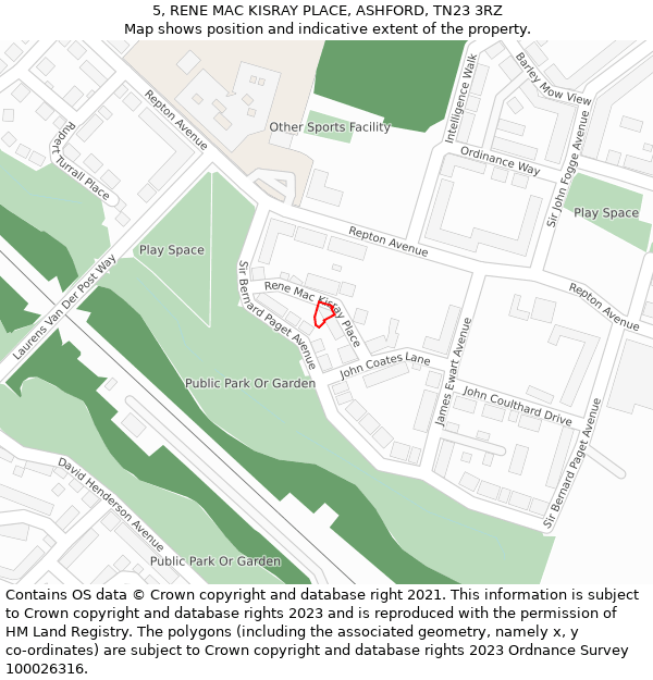 5, RENE MAC KISRAY PLACE, ASHFORD, TN23 3RZ: Location map and indicative extent of plot
